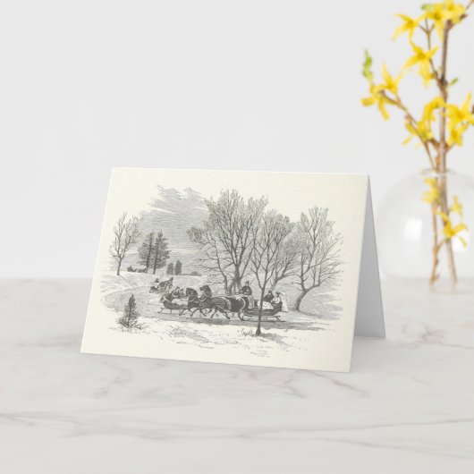 ヴィンテージの馬描そり乗り カード (黄色い花)