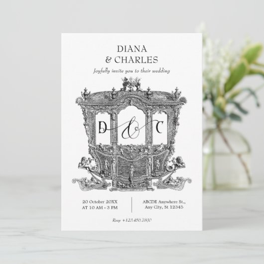 ヴィンテージの馬車を使用した王室結婚式の招待状 招待状 (スタンド正面)