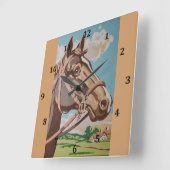 ヴィンテージの馬頭部の絵画 スクエア壁時計 (傾斜)