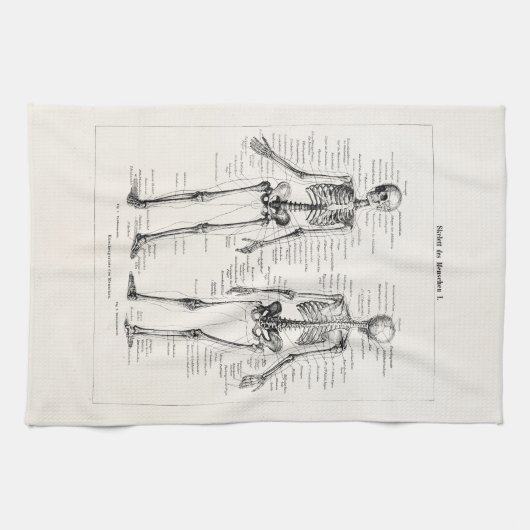 ヴィンテージの骨組人間の解剖学の骨はスカルの骨を抜きます キッチンタオル (横)