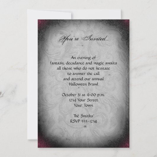 ヴィンテージの骨組女王のハローウィンパーティ 招待状 (裏面)