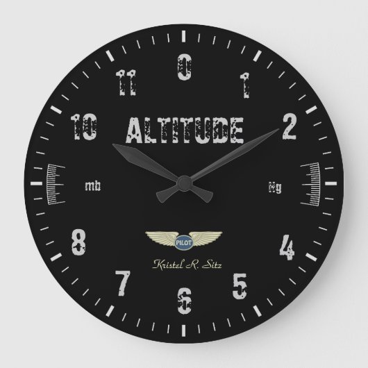 ヴィンテージの高度計 ラージ壁時計 (正面)