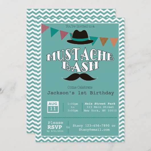 ヴィンテージの髭の強打の誕生日のパーティの招待状 招待状 (正面/裏面)