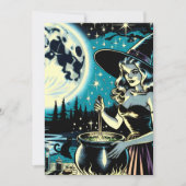 ヴィンテージの魔女が大釜をかき混ぜるハロウィンパーティー 招待状 (正面)