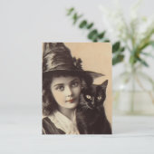 ヴィンテージの魔女と黒猫 ポストカード (スタンド正面)
