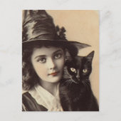 ヴィンテージの魔女と黒猫 ポストカード (正面)