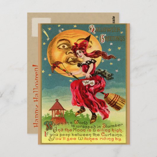 ヴィンテージの魔女は赤いドレスか、またはその悪魔 ポストカード (正面/裏面)