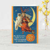 ヴィンテージの魔女フクロウ半月焼き カード (黄色い花)