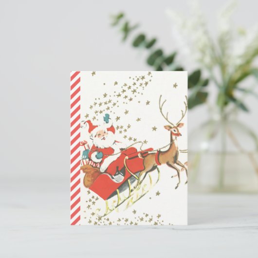 ヴィンテージの魔法のクリスマスサンタクロースと星 シーズンポストカード (スタンド正面)