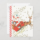 ヴィンテージの魔法のクリスマスサンタクロースと星 シーズンポストカード (正面/裏面)