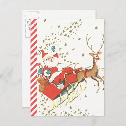 ヴィンテージの魔法のクリスマスサンタクロースと星 シーズンポストカード (正面/裏面)