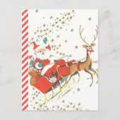 ヴィンテージの魔法のクリスマスサンタクロースと星 シーズンポストカード (正面)