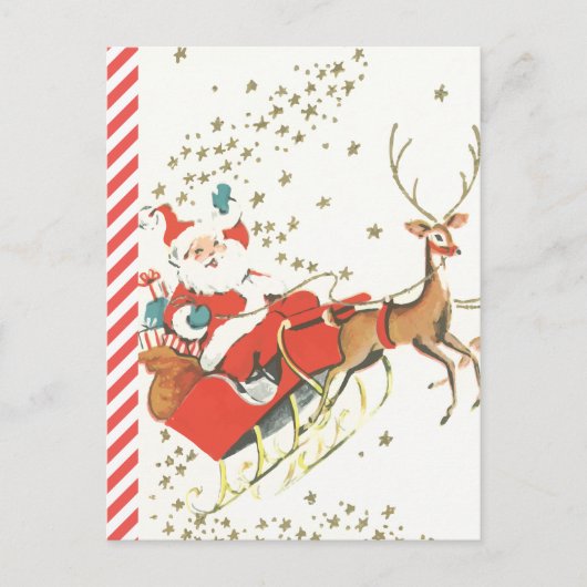 ヴィンテージの魔法のクリスマスサンタクロースと星 シーズンポストカード (正面)