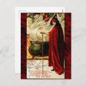 ヴィンテージの魔法使いおよび大がまハロウィン シーズンポストカード (正面/裏面)