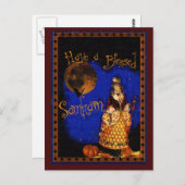 ヴィンテージの魔法使いのハロウィンの郵便はがき ポストカード (正面/裏面)