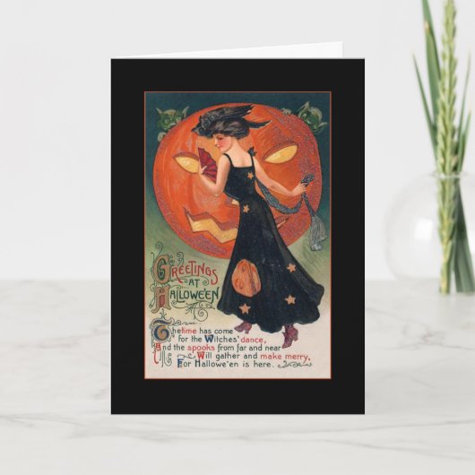 ヴィンテージの魔法使いのハロウィン挨拶w/Bloodyの文字 招待状 (正面)