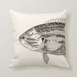 ヴィンテージの魚のイラストレーション天地 クッション