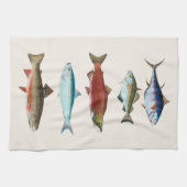 ヴィンテージの魚のイラスト キッチンタオル (横)