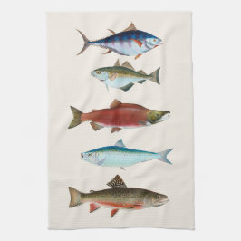 ヴィンテージの魚のイラスト キッチンタオル