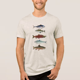 ヴィンテージの魚のイラスト トライブレンドTシャツ