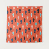 ヴィンテージの魚のシームレスパターン。 列をなす魚の群れ タペストリー (正面(横))