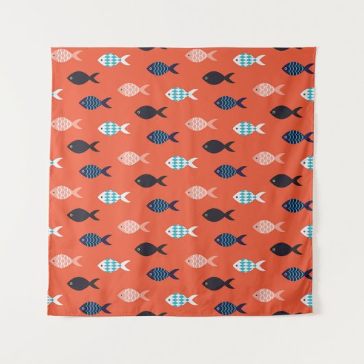 ヴィンテージの魚のシームレスパターン。 列をなす魚の群れ タペストリー (正面)