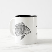 ヴィンテージの魚の海洋アートイラスト ツートーンマグカップ (正面左)