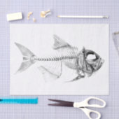 ヴィンテージの魚の骨組エッチング 薄葉紙 (クラフト)
