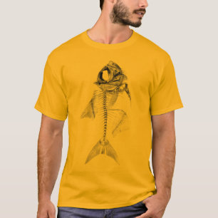 ヴィンテージの魚の骨組エッチング Tシャツ