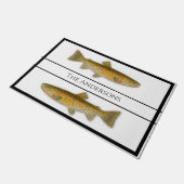 ヴィンテージの魚水色マスのパターン白黒 ドアマット (アングル)