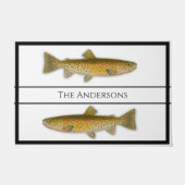 ヴィンテージの魚水色マスのパターン白黒 ドアマット (正面)