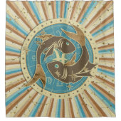 ヴィンテージの魚類の(占星術の)十二宮図の芸術 シャワーカーテン (正面)