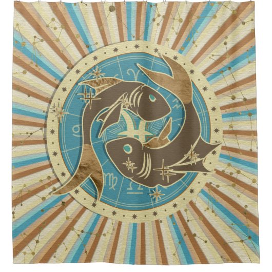 ヴィンテージの魚類の(占星術の)十二宮図の芸術 シャワーカーテン (正面)