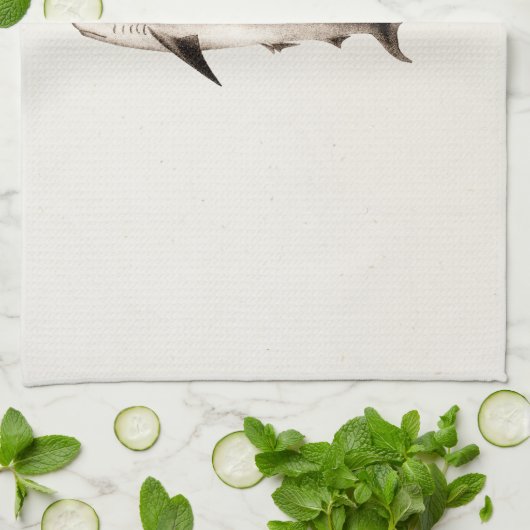 ヴィンテージの鮫のイラストレーション-レトロの鮫のテンプレート キッチンタオル (折り畳み)