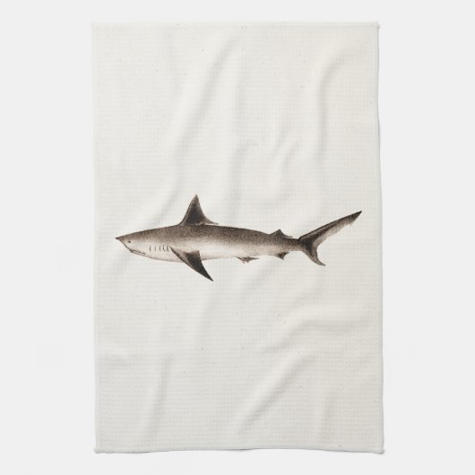 ヴィンテージの鮫のイラストレーション-レトロの鮫のテンプレート キッチンタオル (縦)