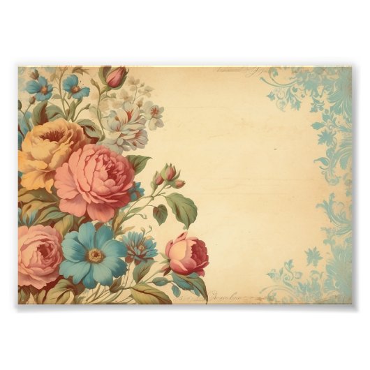 ヴィンテージの鮮やか花 フォトプリント            (正面)