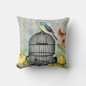 ヴィンテージの鳥およびバラの装飾用クッション クッション (正面)