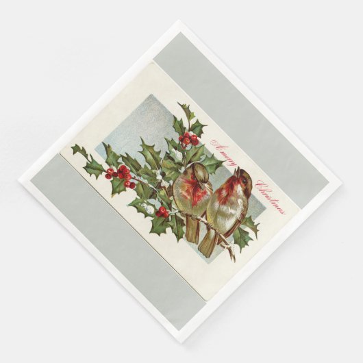 ヴィンテージの鳥およびヒイラギの灰色のクリスマス (コーナー)