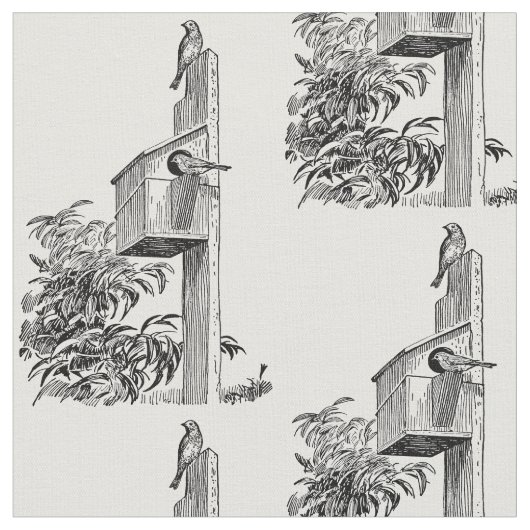 ヴィンテージの鳥および巣箱の生地 ファブリック (クローズアップ)