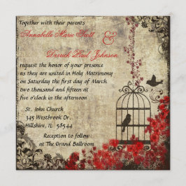 ヴィンテージの鳥かごの結婚式招待状の赤 招待状