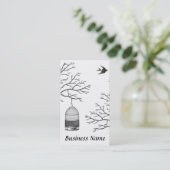 ヴィンテージの鳥かごの裸の枝つばめの名刺 名刺 (スタンド正面)