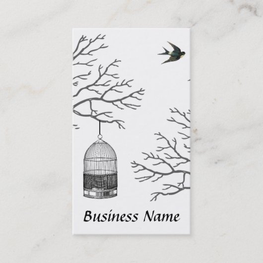 ヴィンテージの鳥かごの裸の枝つばめの名刺 名刺 (正面)
