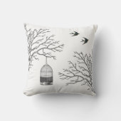 ヴィンテージの鳥かごの裸の枝つばめの枕 クッション (正面)