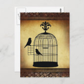 ヴィンテージの鳥かごスタンプ ポストカード (正面/裏面)