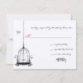 ヴィンテージの鳥かご 赤いアクセントの結婚式招待状 招待状 (正面)