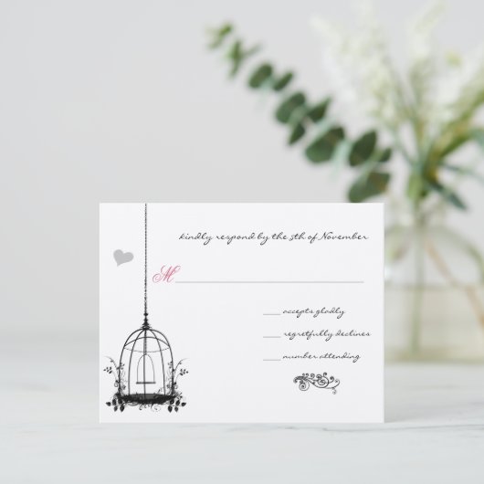 ヴィンテージの鳥かご 赤いアクセントの結婚式招待状 招待状 (スタンド正面)