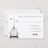 ヴィンテージの鳥かご 赤いアクセント 結婚式の招待状 招待状 (正面)