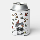 ヴィンテージの鳥が引き締めるプレゼントを見ている 缶クーラー (缶裏面)