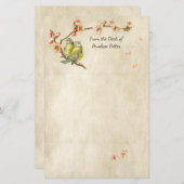 ヴィンテージの鳥が桃の木に羊飼いの名前 便箋 (正面/裏面)
