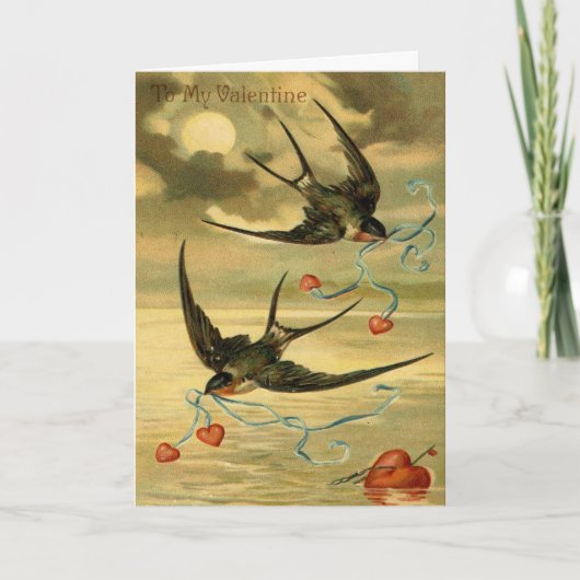 ヴィンテージの鳥とハートバレンタインデーのカード シーズンカード (正面)